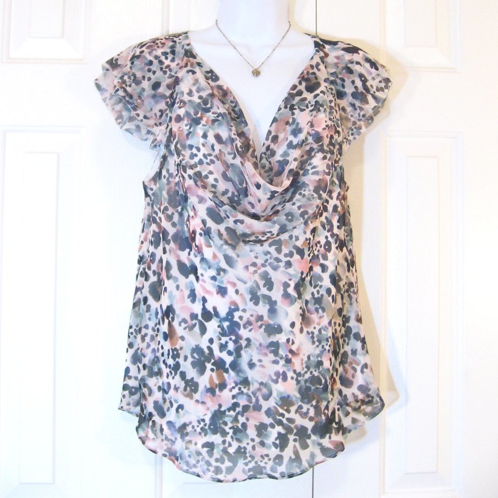 Whbm | Abstract Print Flutter Sleeve Blouse - image 2